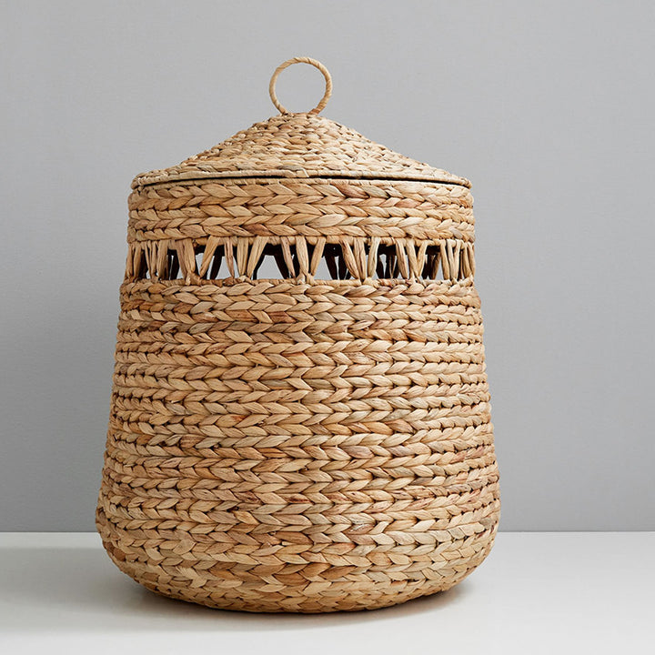 Handwoven storage basket with lid
