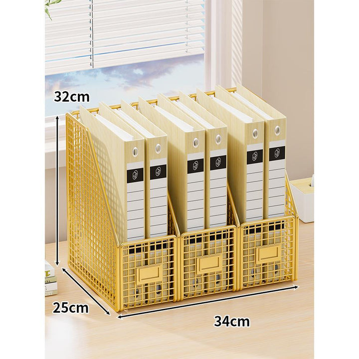 Desktop Mesh File Organizer with Vertical Magazine Slots and Label Holders
