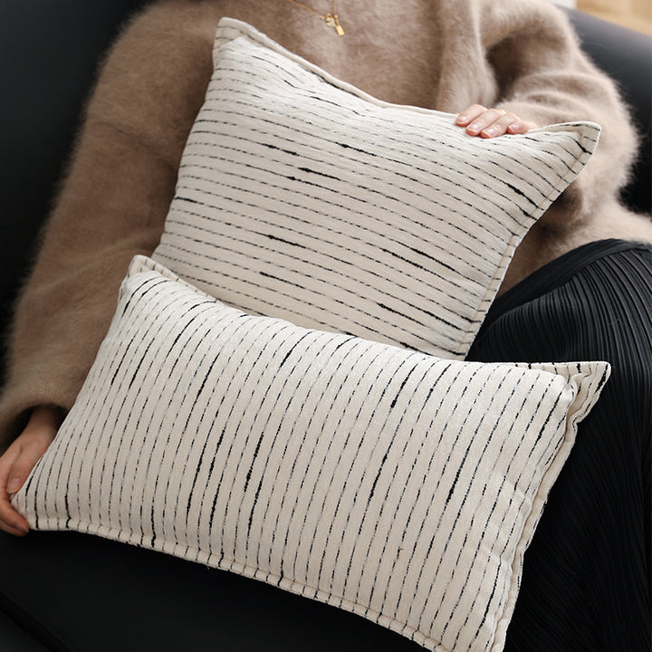 Decorative cotton-linen cushion cover with fine stripe texture