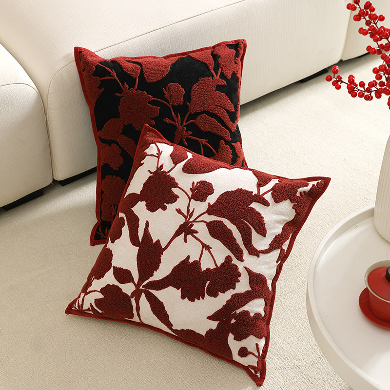 Decorative cushion cover with floral chenille tufting and velvet texture