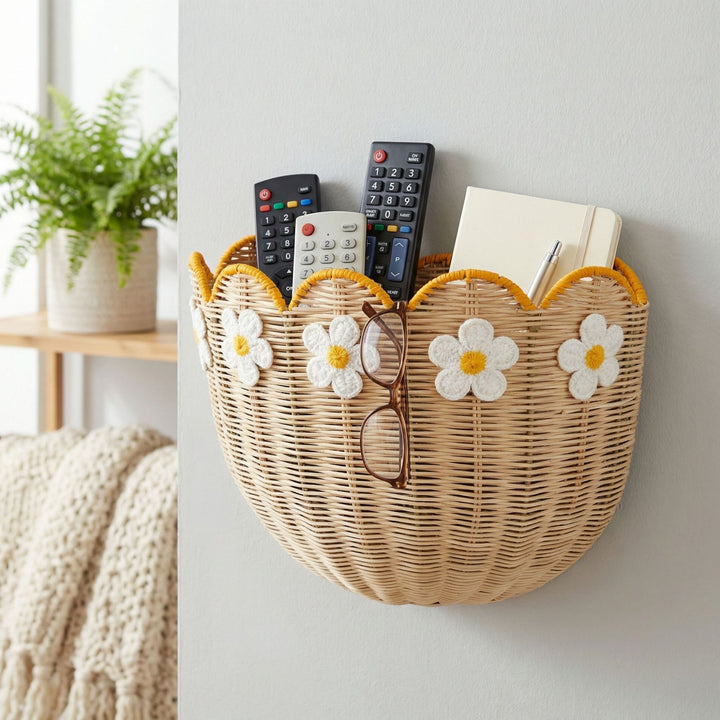 Wall basket with floral pattern