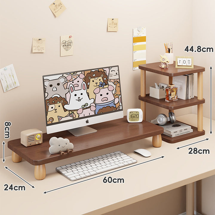 Solid Wood Low-Profile Monitor and Display Riser with Rounded Peg Legs and Keyboard Slide-Out Space