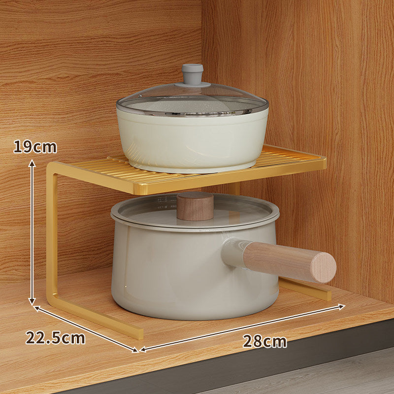 L-Shaped Kitchen Shelf Riser with Slatted Top and Rust-Resistant Metal Frame