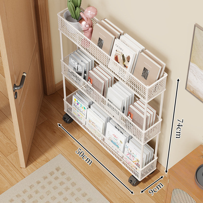 Slim Four-Tier Metal Mesh Narrow Bookshelf Organizer