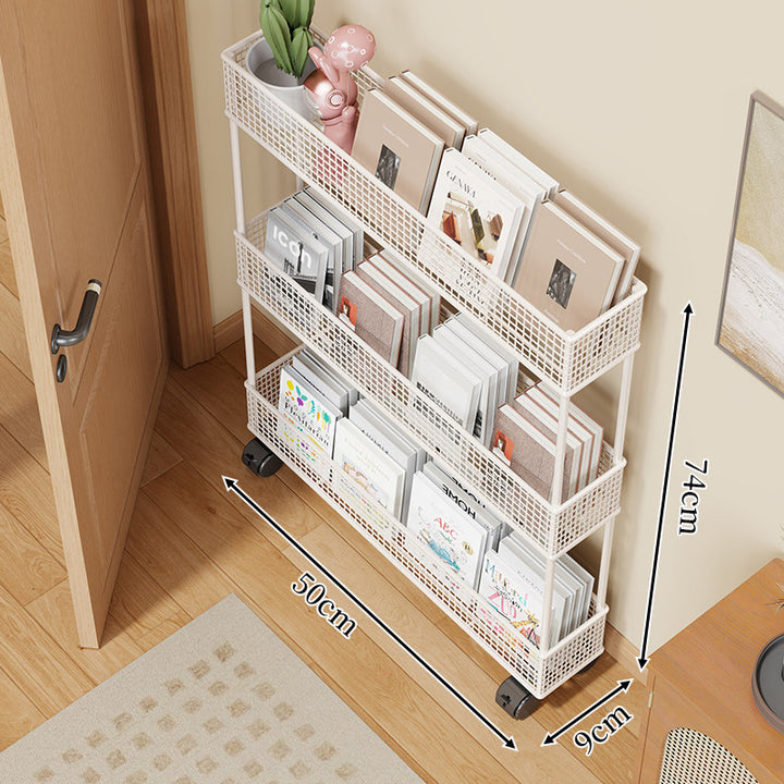 Slim Four-Tier Metal Mesh Narrow Bookshelf Organizer