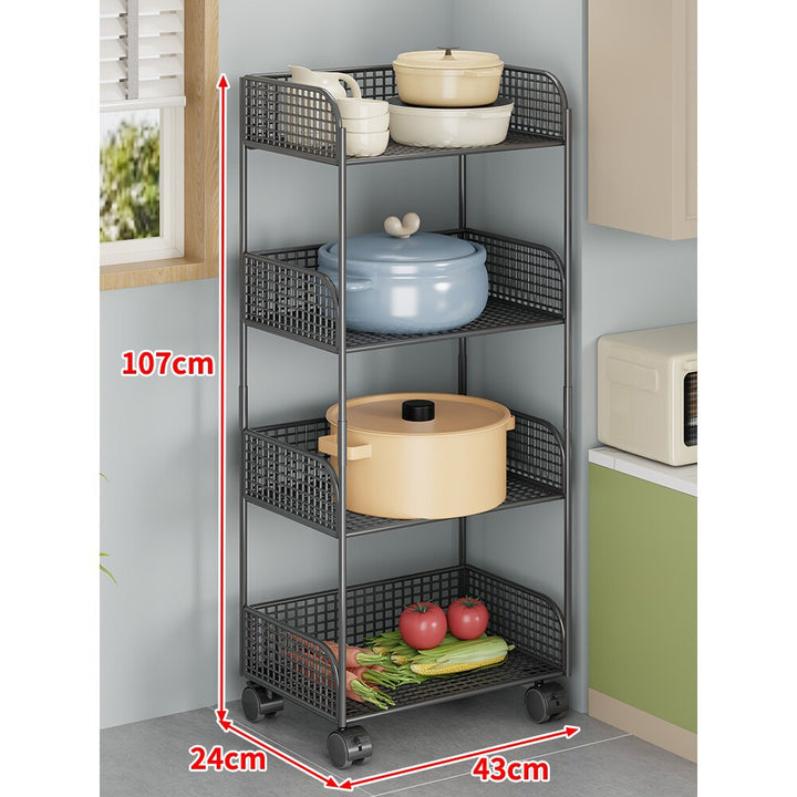 Rolling Mesh Kitchen Pantry Cart with Deep Lattice Baskets