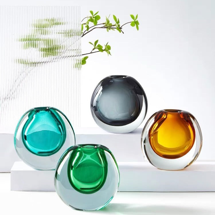 Hand-Blown Smoked Glass Orb Bud Vase