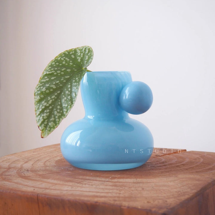 Short Bulbous Ceramic Bud Vase with Side Orb Accent