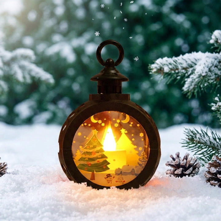 Christmas lantern with LED flame and festive design