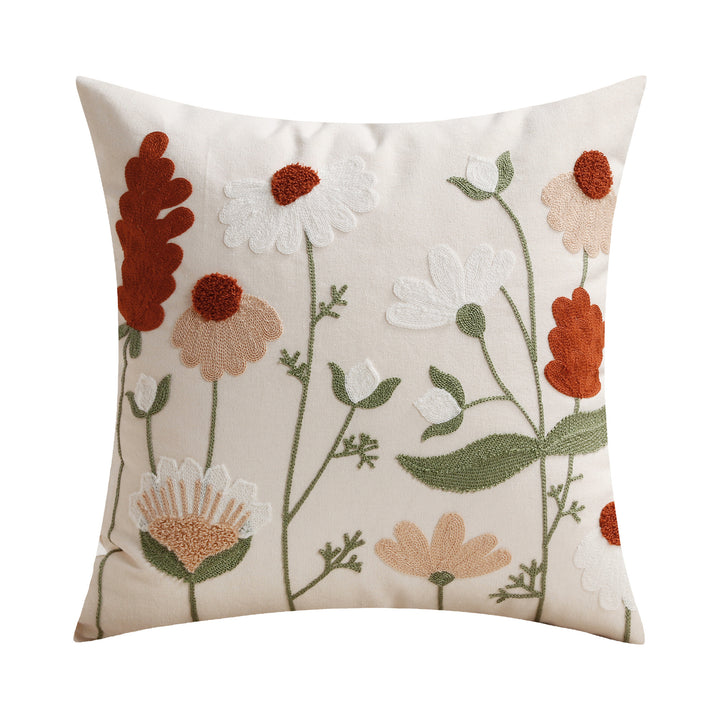 Embroidered Floral Lumbar Pillow Cover