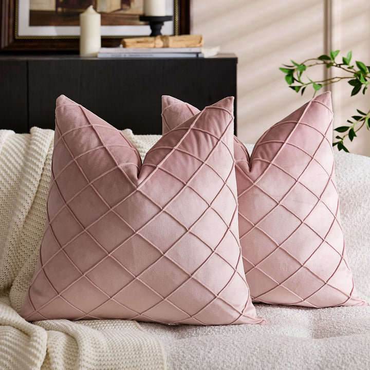 Quilted Diamond Velvet Throw Pillow Cover with Hidden Zipper and Plush Insert Support