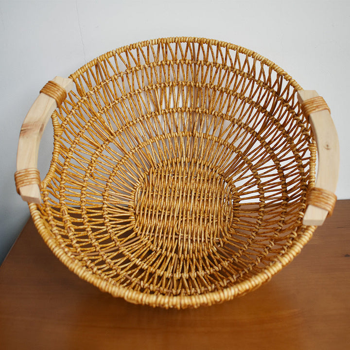 Handcrafted Woven Storage Basket with Wooden Handles
