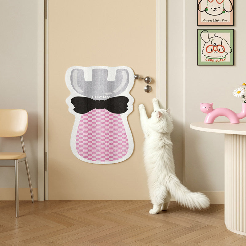 Door-Mounted Adhesive Cat Scratching Protector Pad with Textured Surface and Decorative Bow Shape