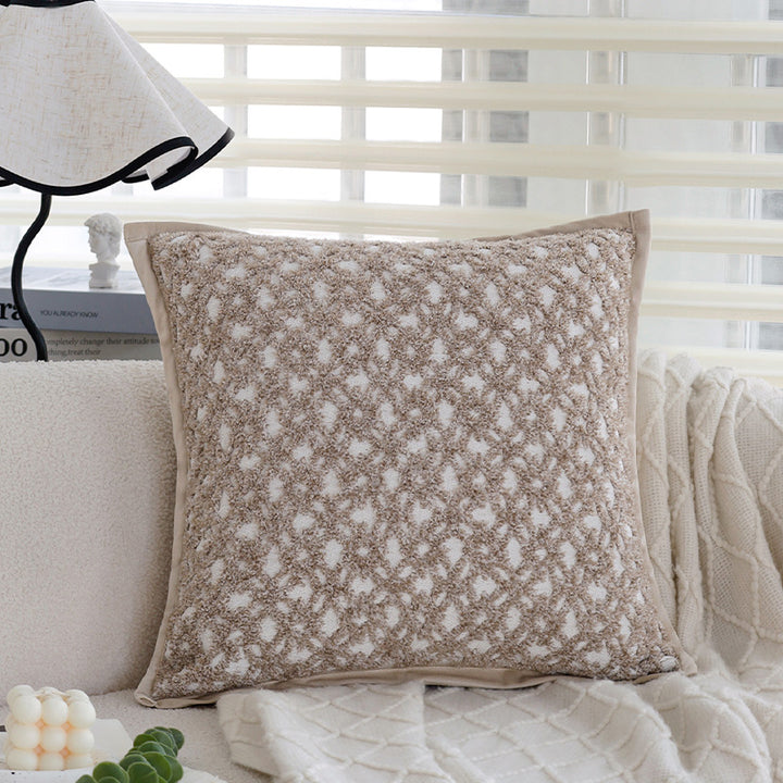 Square sofa cushion cover made of textured plush with fine piping