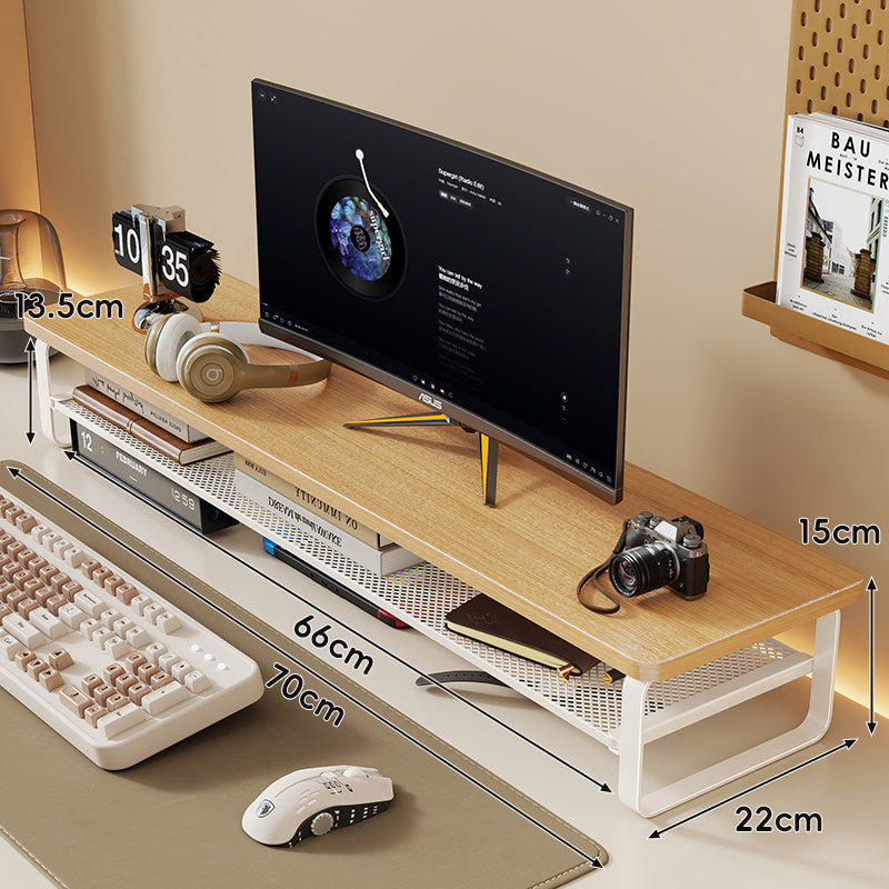 Minimalist Elevated Monitor Stand with Mesh Under-Shelf Storage