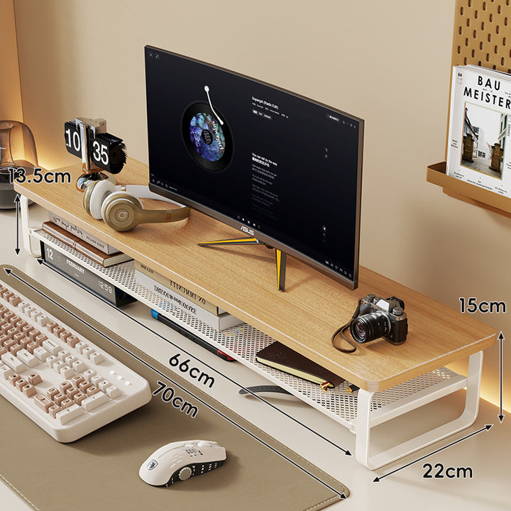 Minimalist Elevated Monitor Stand with Mesh Under-Shelf Storage