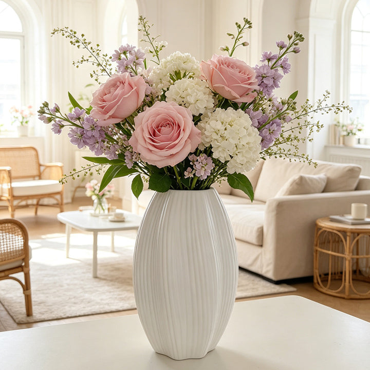 Elegant Vertical Ribbed Decorative Vase