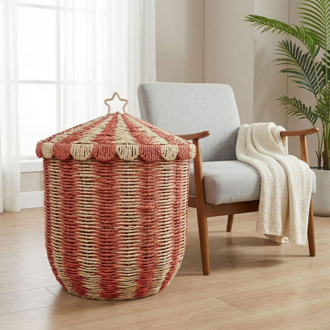 Basket with lid and decorative design