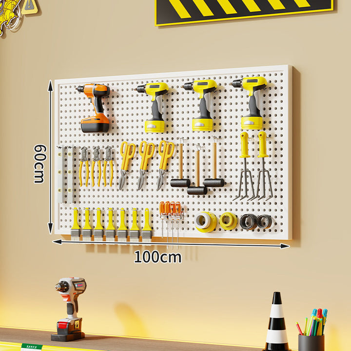 Wall-Mounted Perforated Metal Tool Pegboard Organizer with Magnetic Strip and Multi Hooks