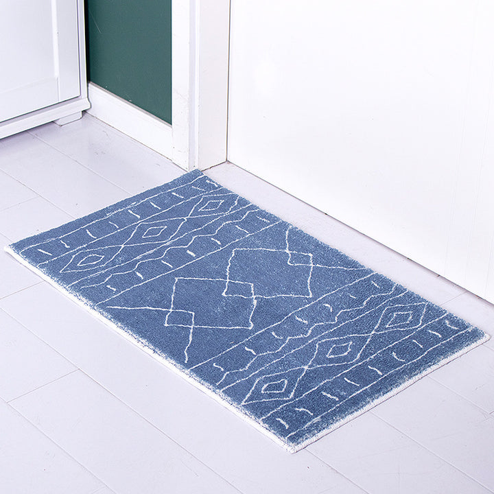 Soft high-pile bath mat rug with Berber-inspired diamond pattern