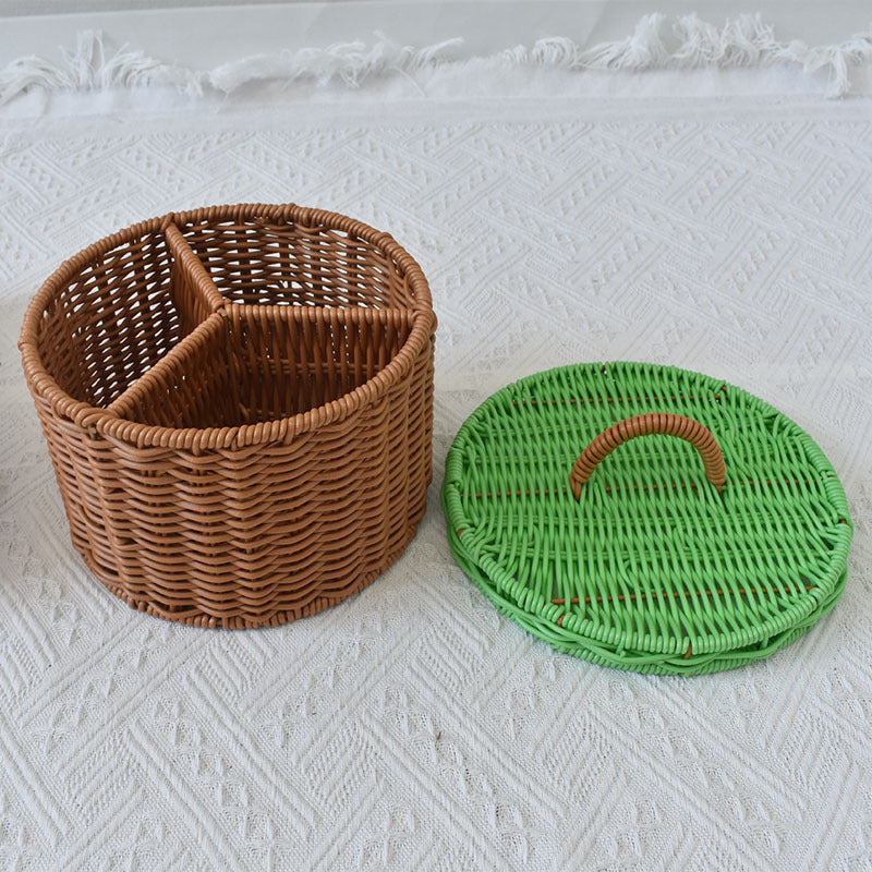 Triple-Compartment Woven Storage Basket