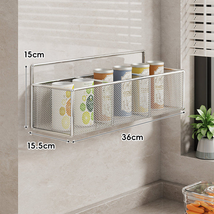 Wall-Mounted Mesh Multi-Purpose Kitchen Shelf with Hooks and Ventilated Basket