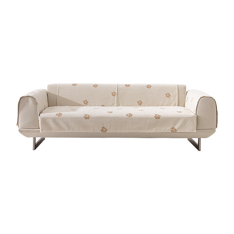 Three-seater sofa with geometric jacquard cover and sleek metal legs