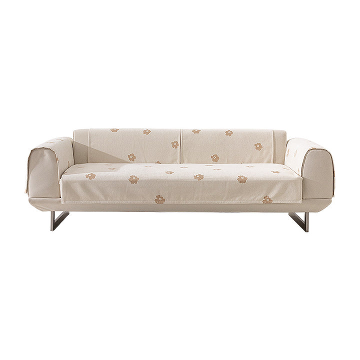 Three-seater sofa with geometric jacquard cover and sleek metal legs