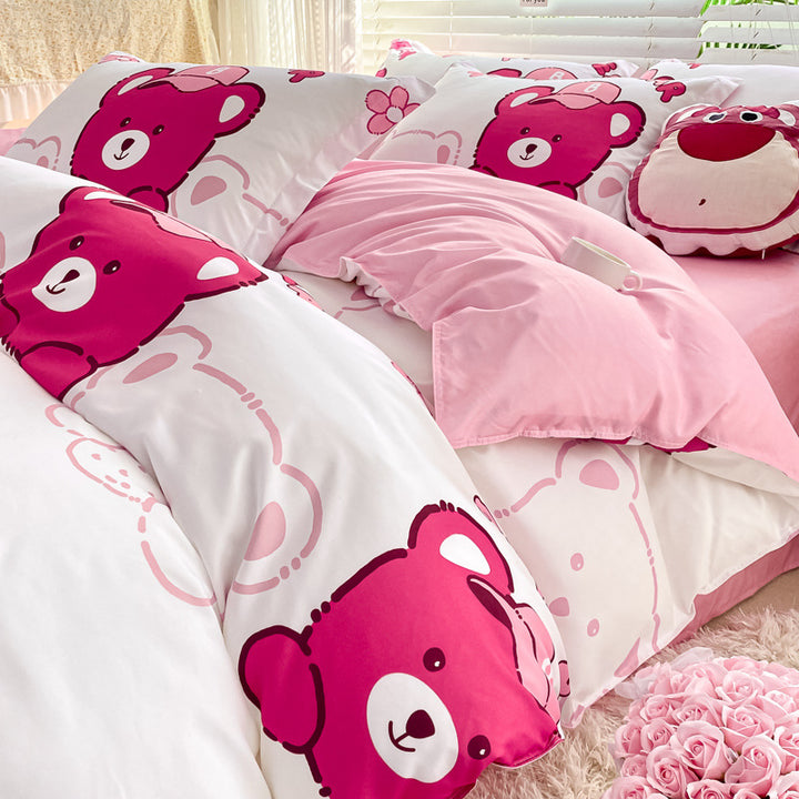 Playful Floral Cartoon Duvet Cover Set