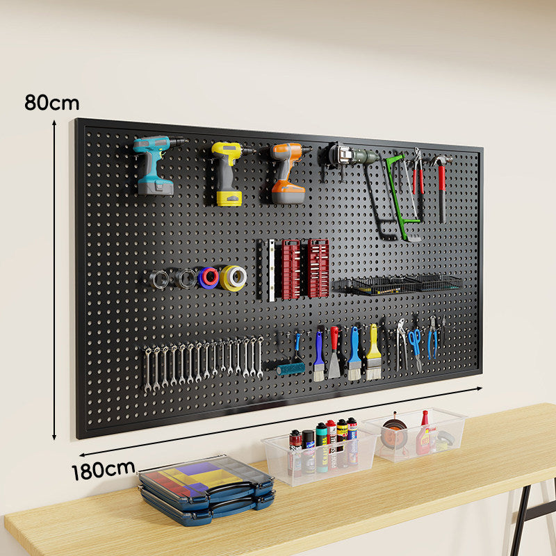 Heavy-Duty Wall-Mounted Perforated Steel Pegboard Tool Organizer with Modular Hooks and Shelf
