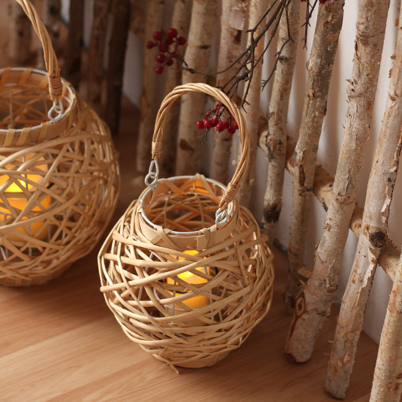 Decorative lantern made of woven natural material