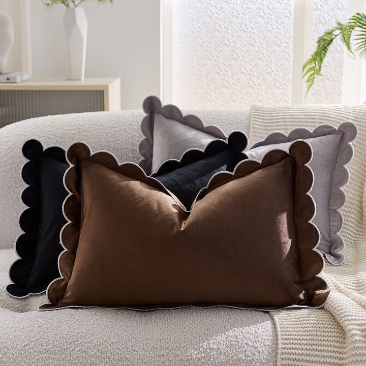 Plush Scalloped Velvet Throw Pillow Cover