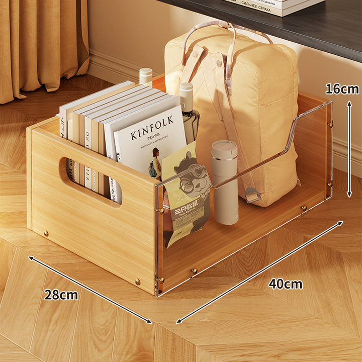 Under-Desk Rolling Storage Drawer with Wood Front and Metal Mesh Sides
