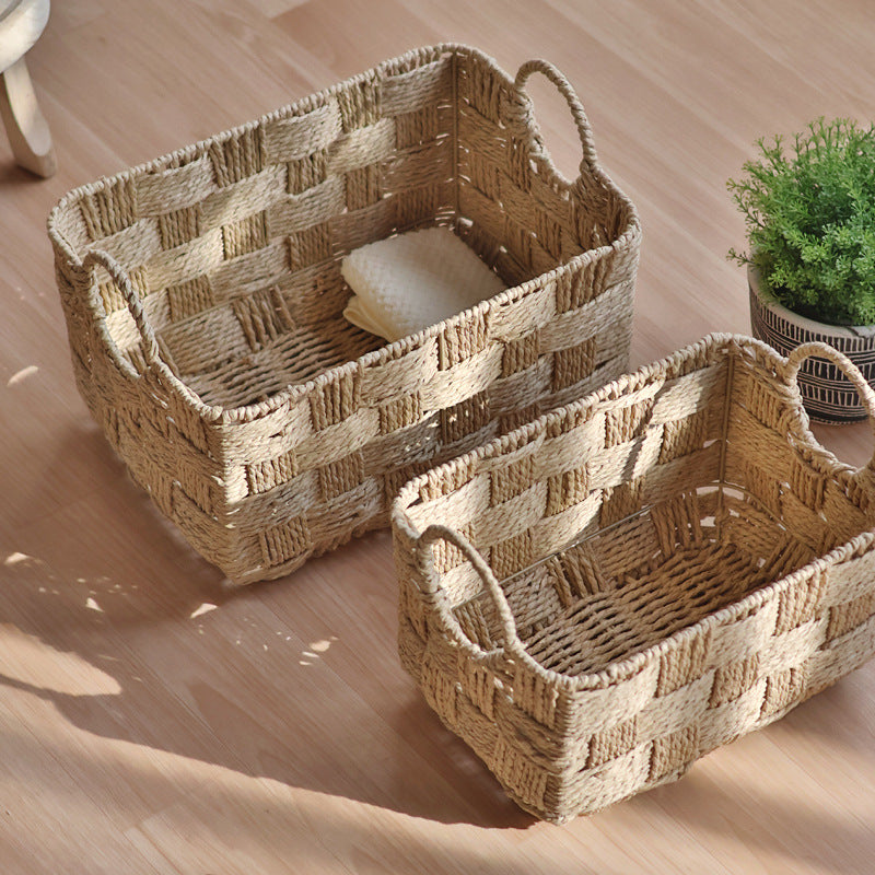 Handmade storage basket with practical handle