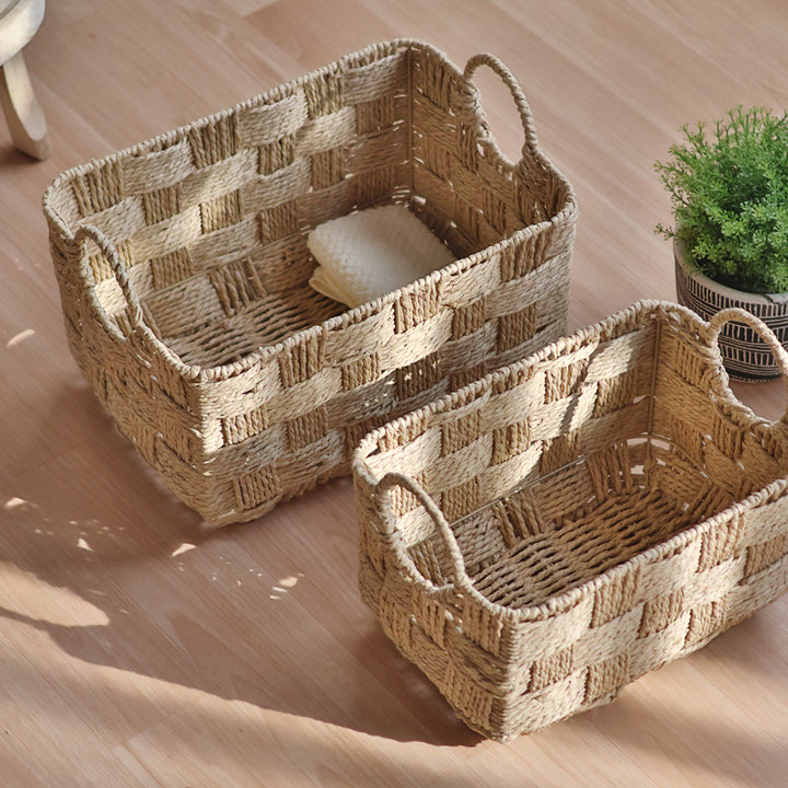 Handmade storage basket with practical handle