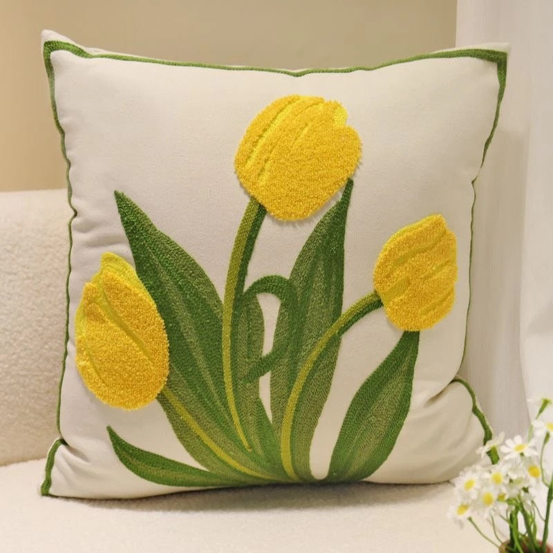 Embroidered Floral Throw Pillow