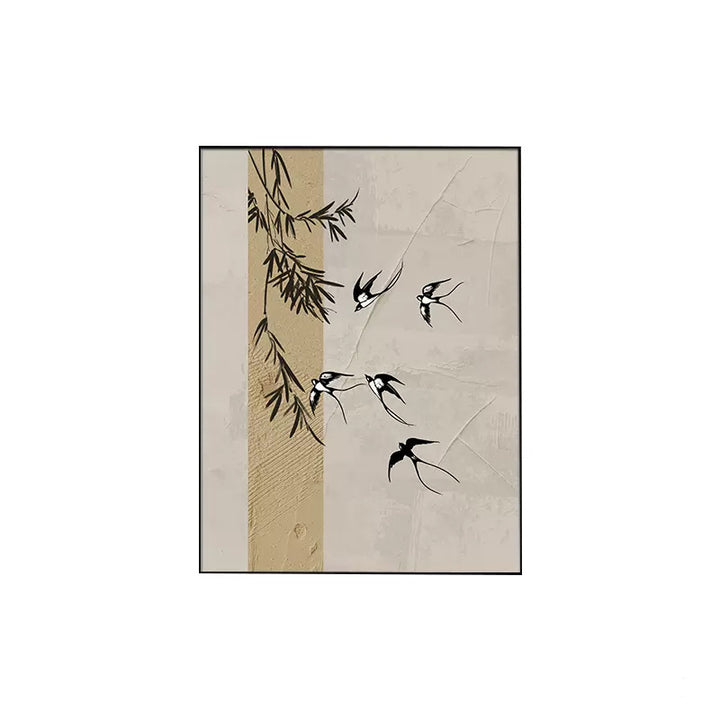 Decorative Wall Art with Bamboo and Bird Motif