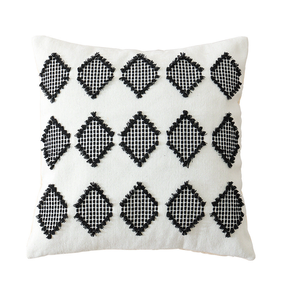Woven decorative cushion cover with hand-tufted geometric pattern