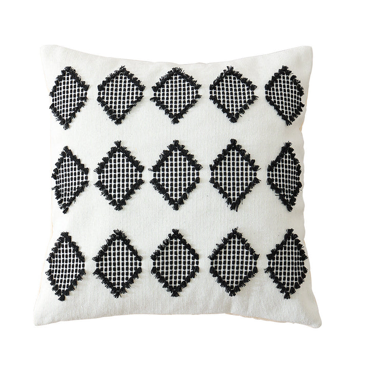 Woven decorative cushion cover with hand-tufted geometric pattern