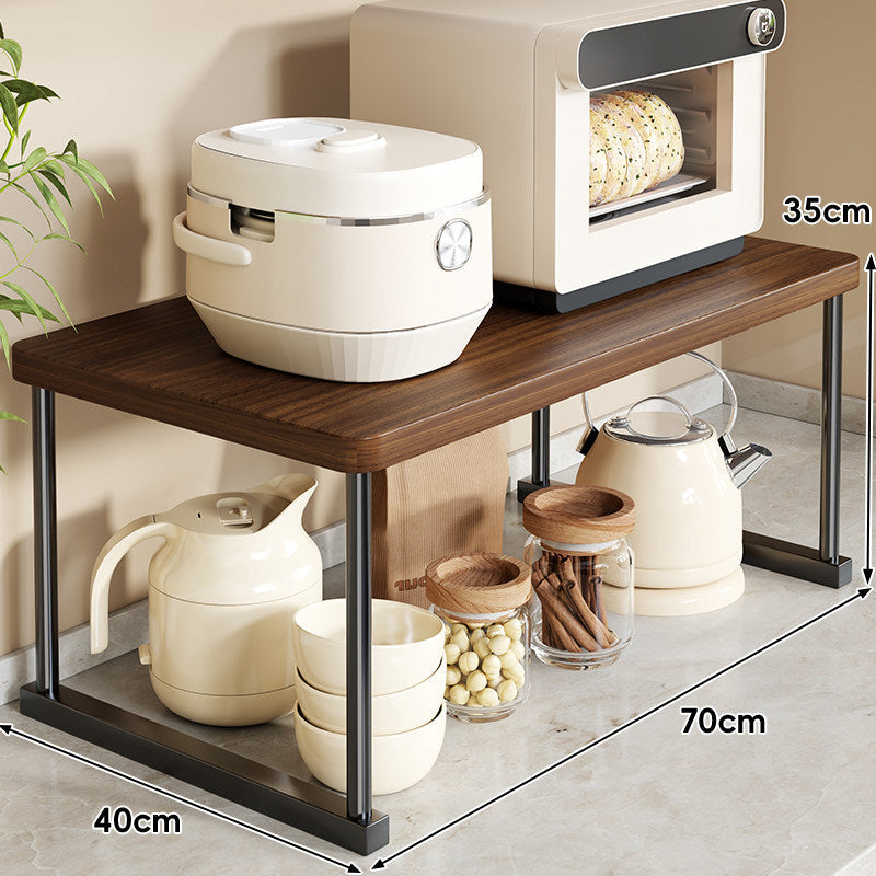 Countertop Appliance Riser Shelf with Wood-Top and Metal Frame
