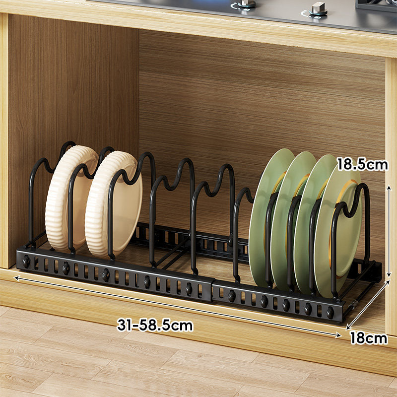 Expandable Under-Cabinet Sliding Plate and Lid Organizer Rack