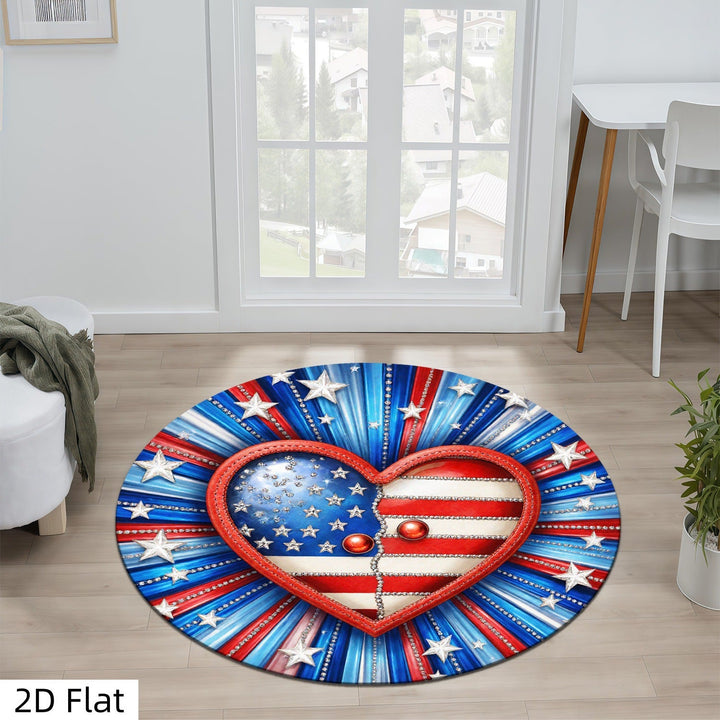 Decorative Patriotic Heart-Shaped Area Rug