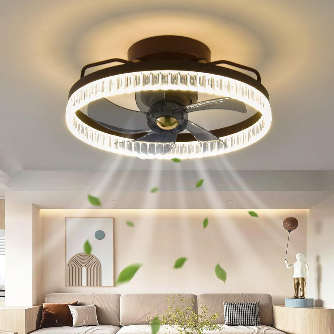 Modern Crystal Ring Ceiling Fan Light Fixture