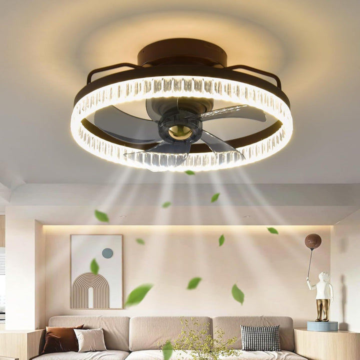 Modern Crystal Ring Ceiling Fan Light Fixture