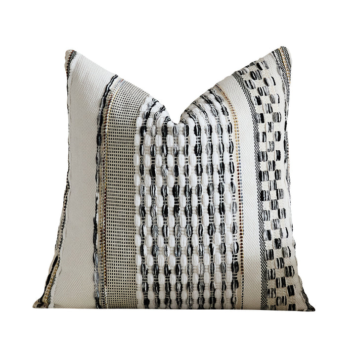 Handwoven Textured Square Throw Pillow Cover with Tufted Loop Stripes