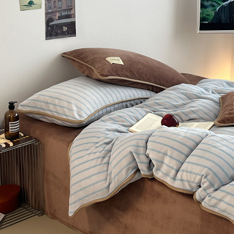 Soft Striped Plush Comforter Set