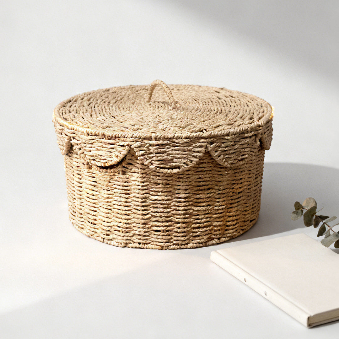 Rustic storage basket with lid