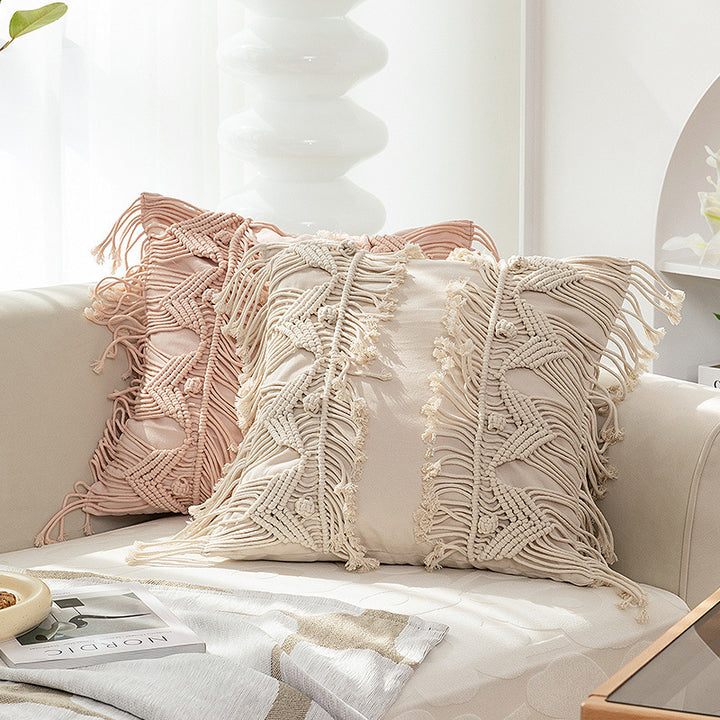 Macrame Front Cushion with Hand-Knotted Fringe Trim