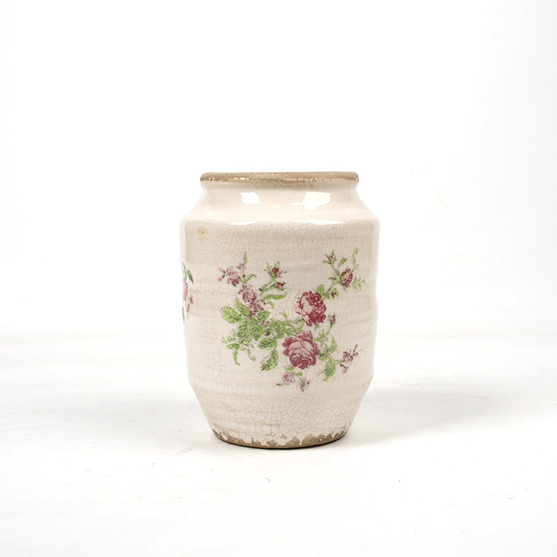 Floral ceramic flower pot with artistic pattern