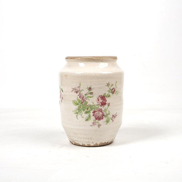 Floral ceramic flower pot with artistic pattern